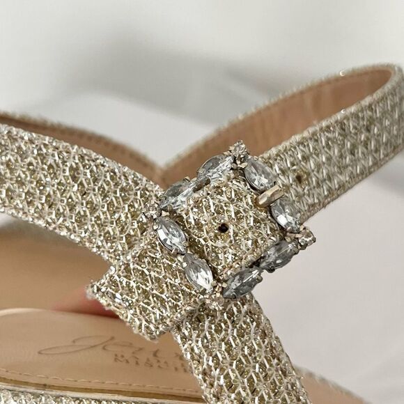 Jewel Badgely Mischka Arlina Glitter Open Toe Ankle Strap Sandal Heels Gold 8 - Picture 9 of 10